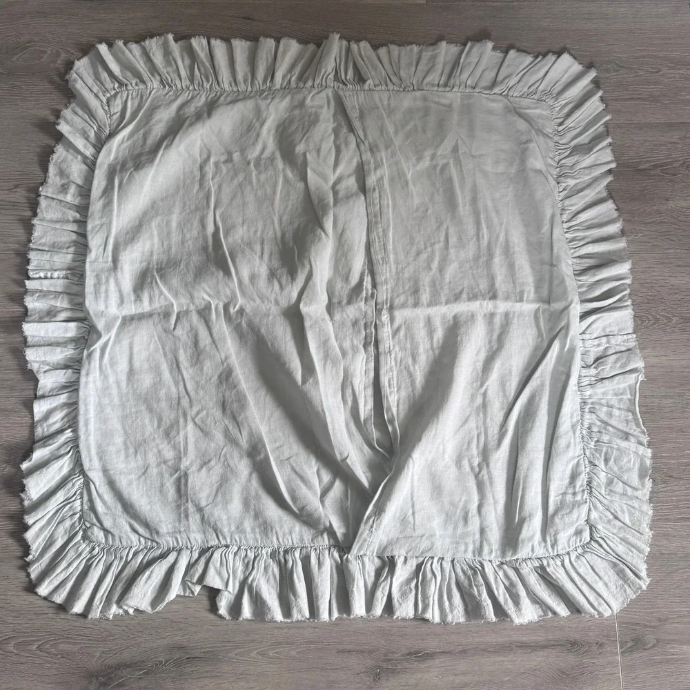 Ethan Allen White Linen Cotton Euro Sham Ruffle Raw Edge Farmhouse 32x32